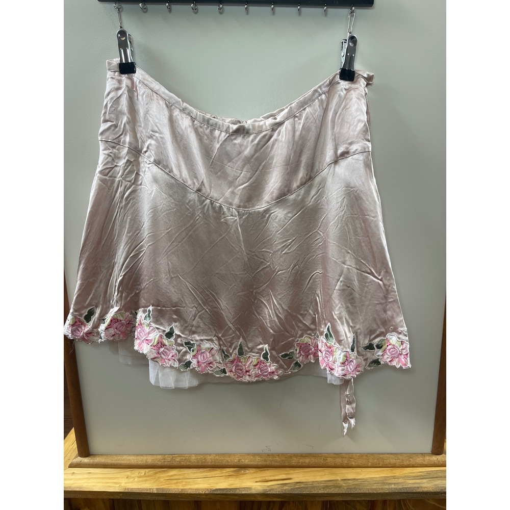 Angie Mini Skirt Women L Pink Excellent Floral Embroidered Satin Tulle Trim